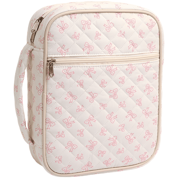 Bible Cover Case, Hollow Bowknot Quilted Carrying Case, Large Capacity Book Tote Bag, 10.6 x 2.8 x 11.8 in, Portable Polyester Book Protector for Students, Christian Gifts