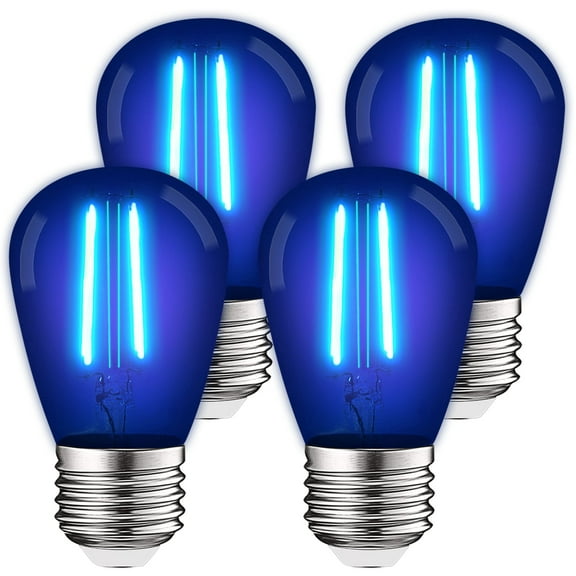 Luxrite S14 Edison LED Blue Light Bulb 0.5W Colored LED Bulbs for Outdoor String Lights UL Listed E26 Base 4 Pack
