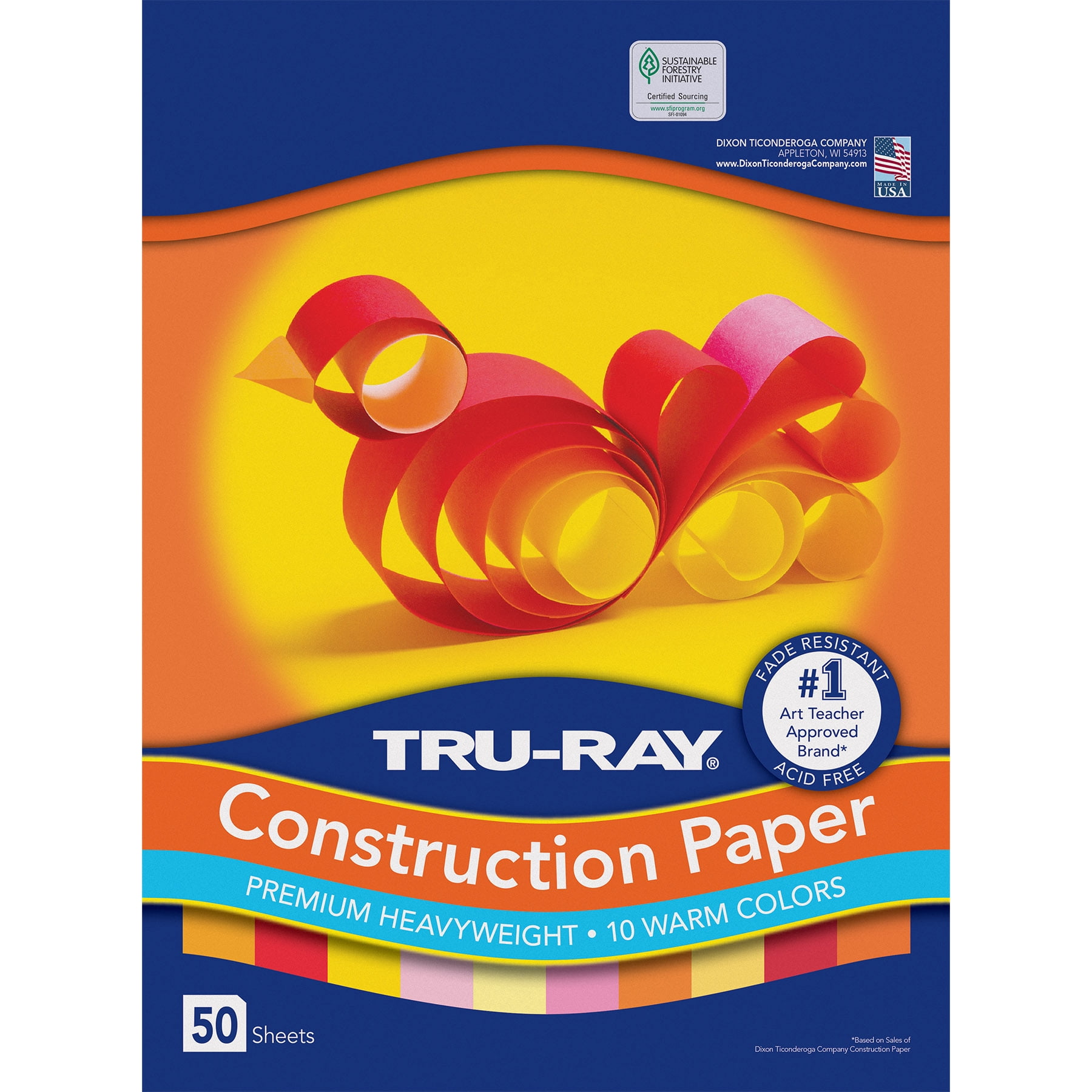 Tru-Ray Construction Paper, Heavyweight, Warm Assorted, 9" x 12", 50 Sheets Per Pack, 5 Packs