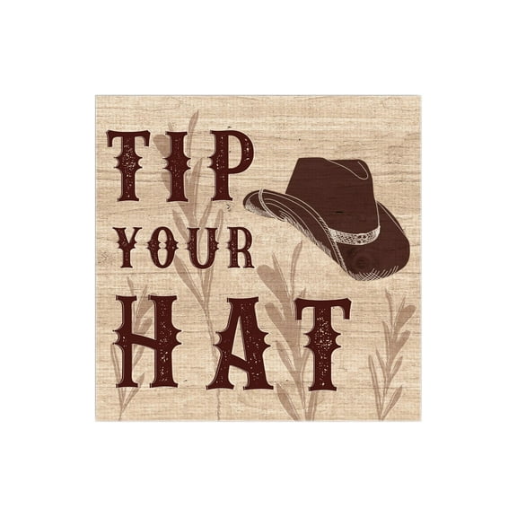 Tip Your Hat Brown Cowboy Hat Woodgrain 12 x 12 Wood Wall Sign Plaque