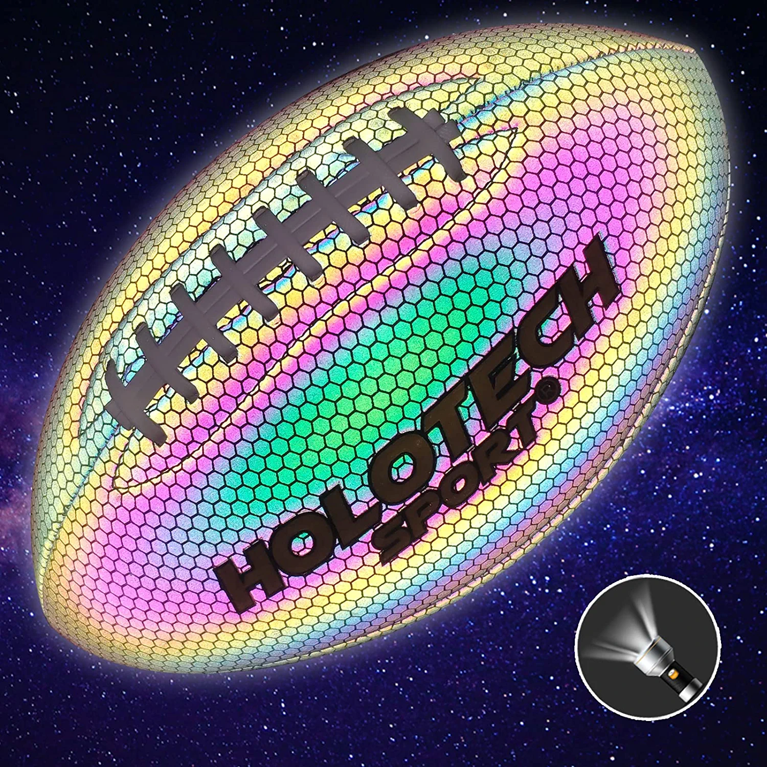 Football, Holographic Football Reflective Glowing Footballs for Kids, Teens and Adults, Composite Leather Football with Pump (Official Size 9 & Youth Size 6 & Peewee Size 3)
