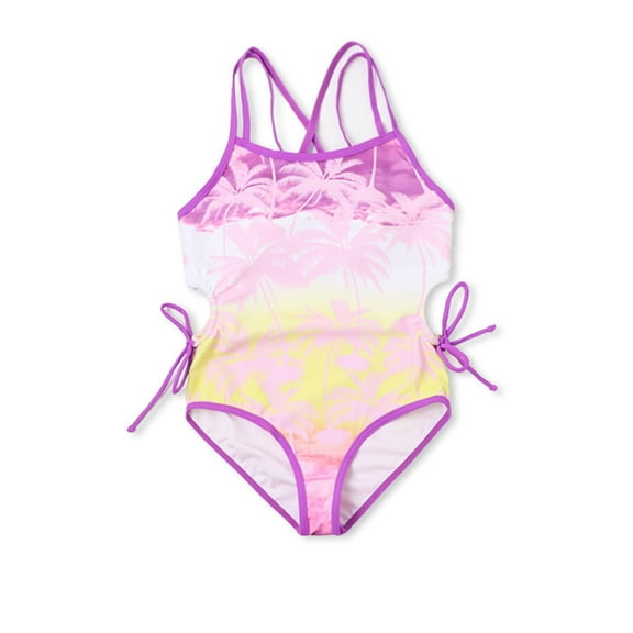 Shadoumai Girls Swimsuit One Piece Cutout High Waisted Tankini Sets Lightweight Color Block Bathing Suit Cutout Adjustable Straps Modest Swimwear