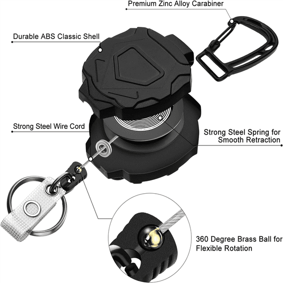 2 Pack Retractable Badge Holder,Heavy Duty Badge Reel Keychain with ID Card Holder, Retractable Lanyard Keychain