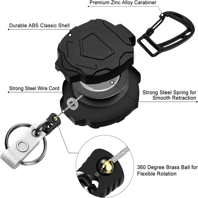 2 Pack Retractable Badge Holder,Heavy Duty Badge Reel Keychain with ID Card Holder, Retractable Lanyard Keychain