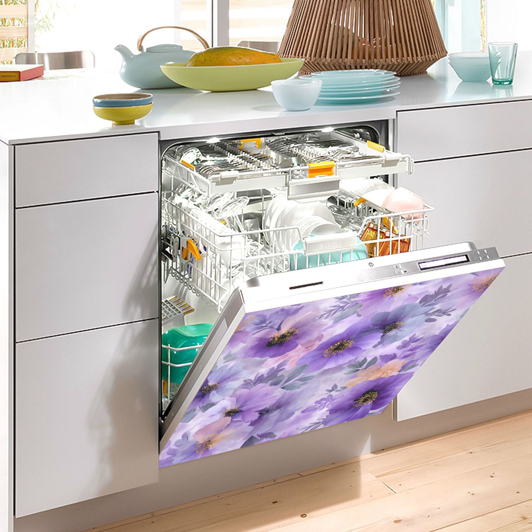 Dishwasher Magnetic Refrigerator Magnet Cover Sticker Home Decorative 23"x26" Dreamy Purple Watercolor Floral