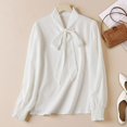 thumbnail image 3 of TKLPEHG Casual Tops for Women Crew Neck Chiffon Bow Shirts Comfy Lightweight Long Sleeve T Shirt Fall Tops Fashion Solid Color Loose Pullover (White,M), 3 of 8