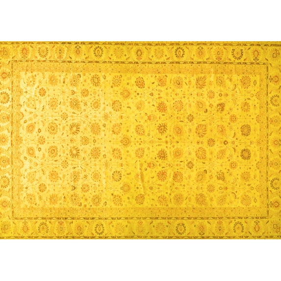 Ahgly Company Machine Washable Indoor Rectangle Oriental Yellow Traditional Area Rugs, 3' x 5'
