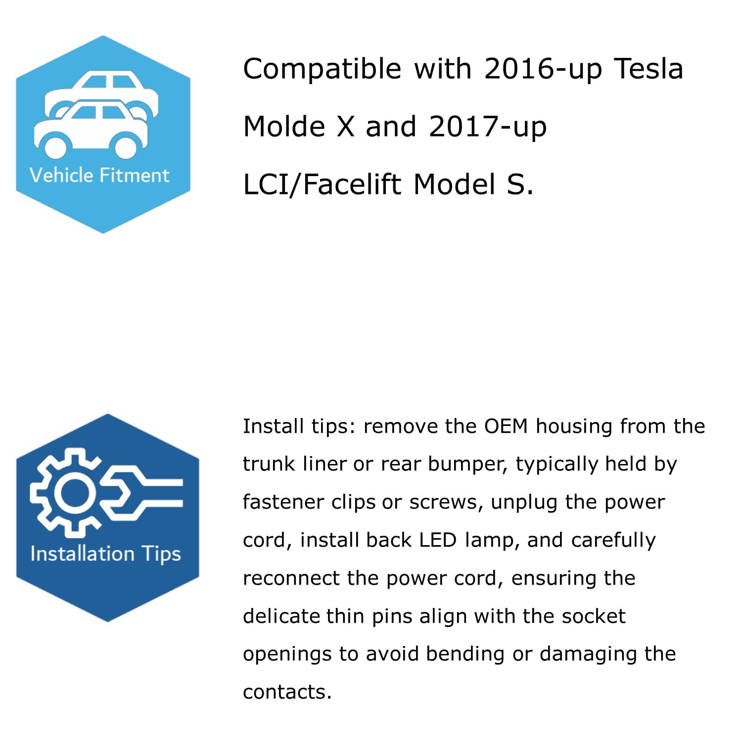 OEM-Fit 18-SMD 3x Brighter Xenon White LED License Plate Light Kit For Tesla: 2016-up Model X and 2017-up Model S