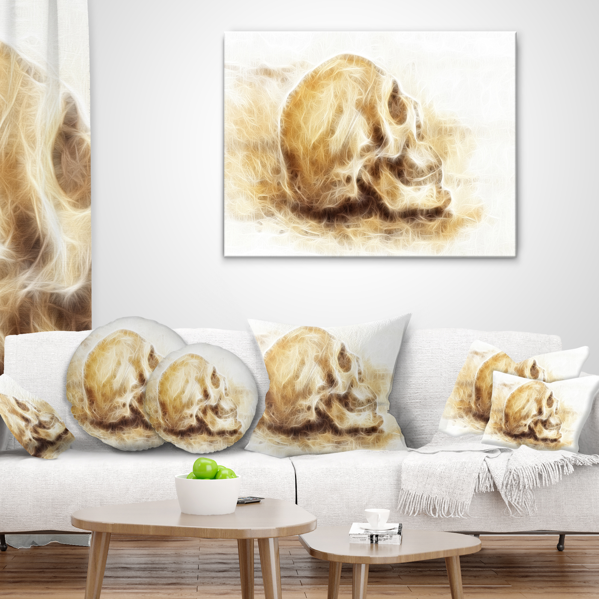 Designart Skull on Paper Fractal Effect - Contemporary Throw Pillow - 16x16