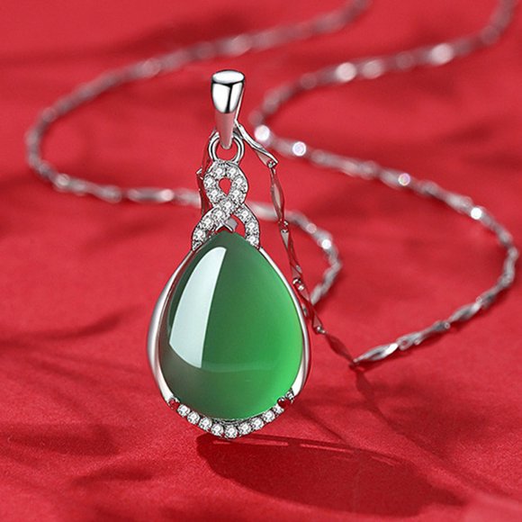 HomeKingdee [1 Pc Green Gourd-shaped Drop-shaped Pendant Necklace - Cotton Blend Elegant Women's Necklace with 17.7-inch Chain for Gift Giving, Birthday, Party]