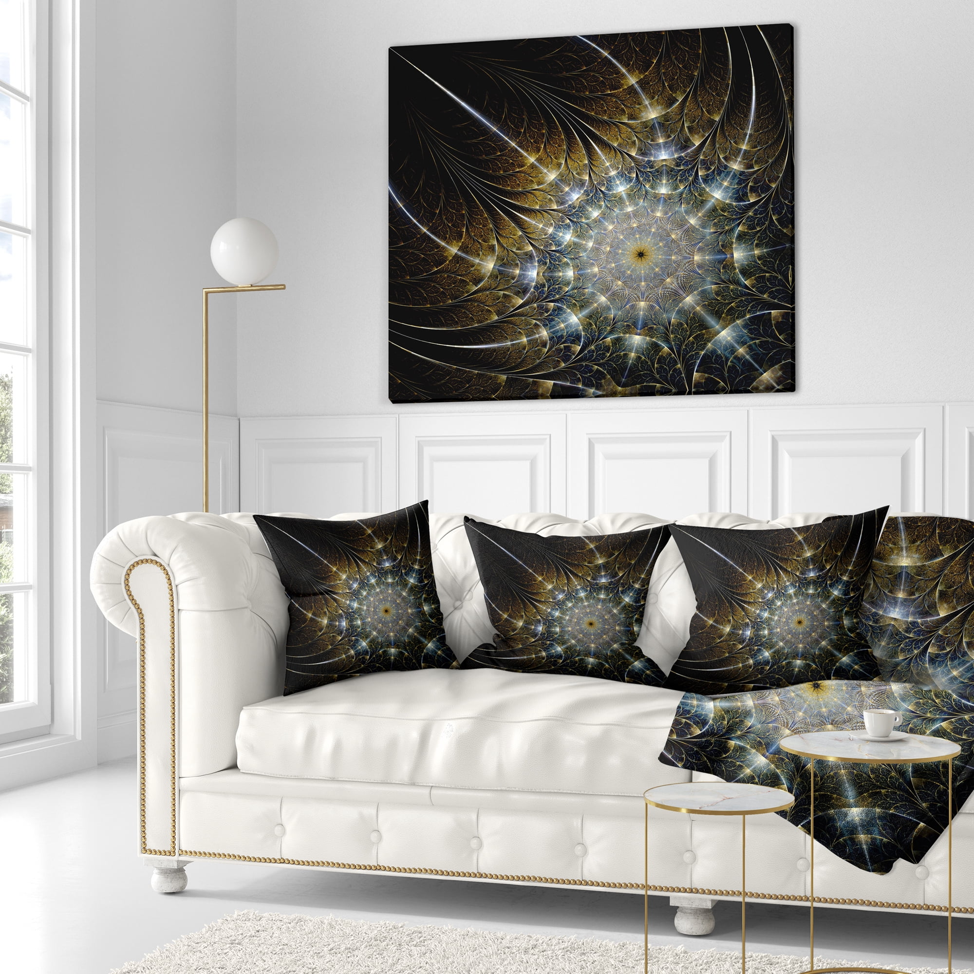 Designart Symmetrical Brown Fractal Flower - Abstract Throw Pillow - 18x18