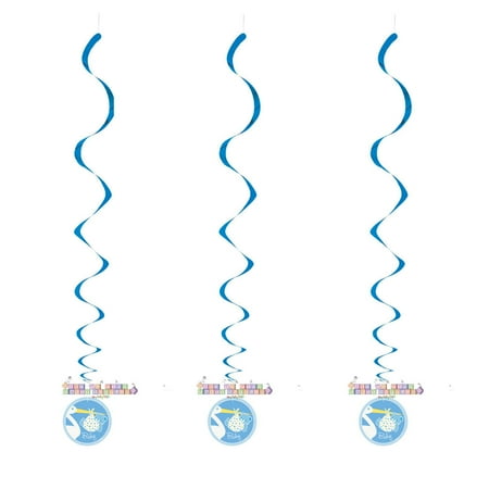 Baby Boy Stork Hanging Swirl Decorations (3ct)