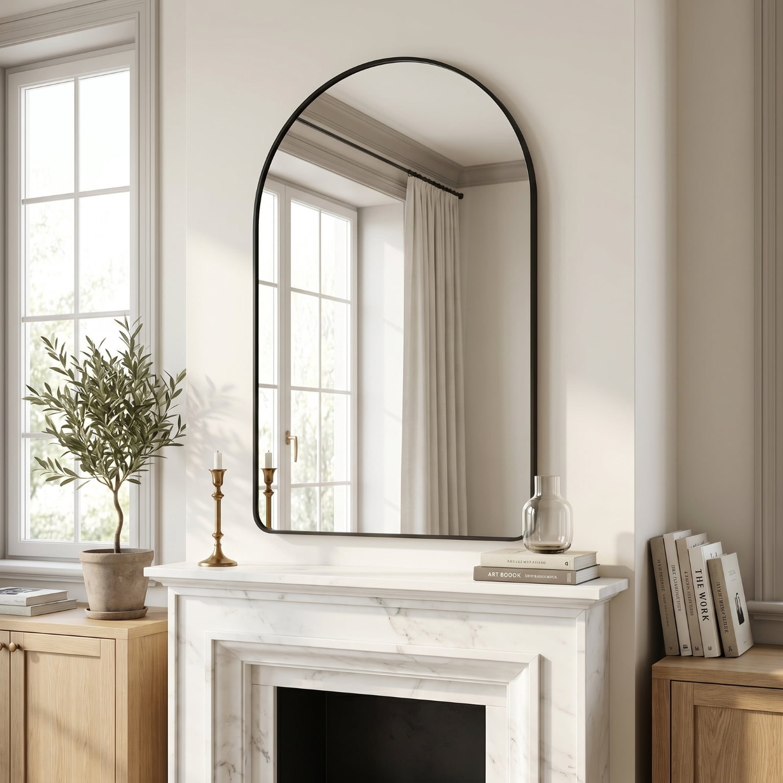 Gleamira 30"x48" Arched Bathroom Wall Mirror Rounded Corner Vanity Mirror with Metal Frame, Black