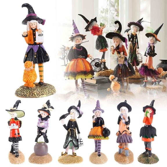CoreLiving Halloween Witch Figurine Decor, Spooky Witch Statue for Home Shelf and Tabletop Display, Witchy Halloween Decorations and Seasonal Gothic Decor