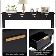 Kinbor Modern Long Console Table, 2-Tier Sofa Table for Living Rooms Hallways, Bright Black Finishing