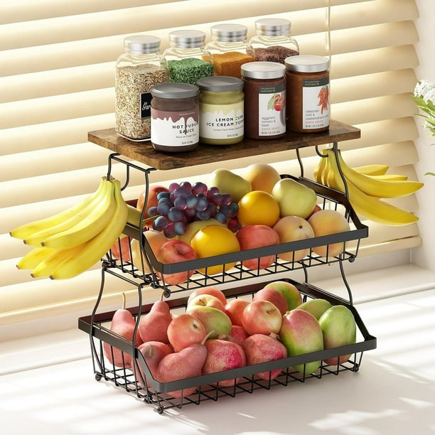 Cesta de Fruta de Metal de 3 Niveles, Cesta de Almacenamiento de Frutas de 3 Niveles, Frutero de Cocina para Almacenar Verduras y Frutas