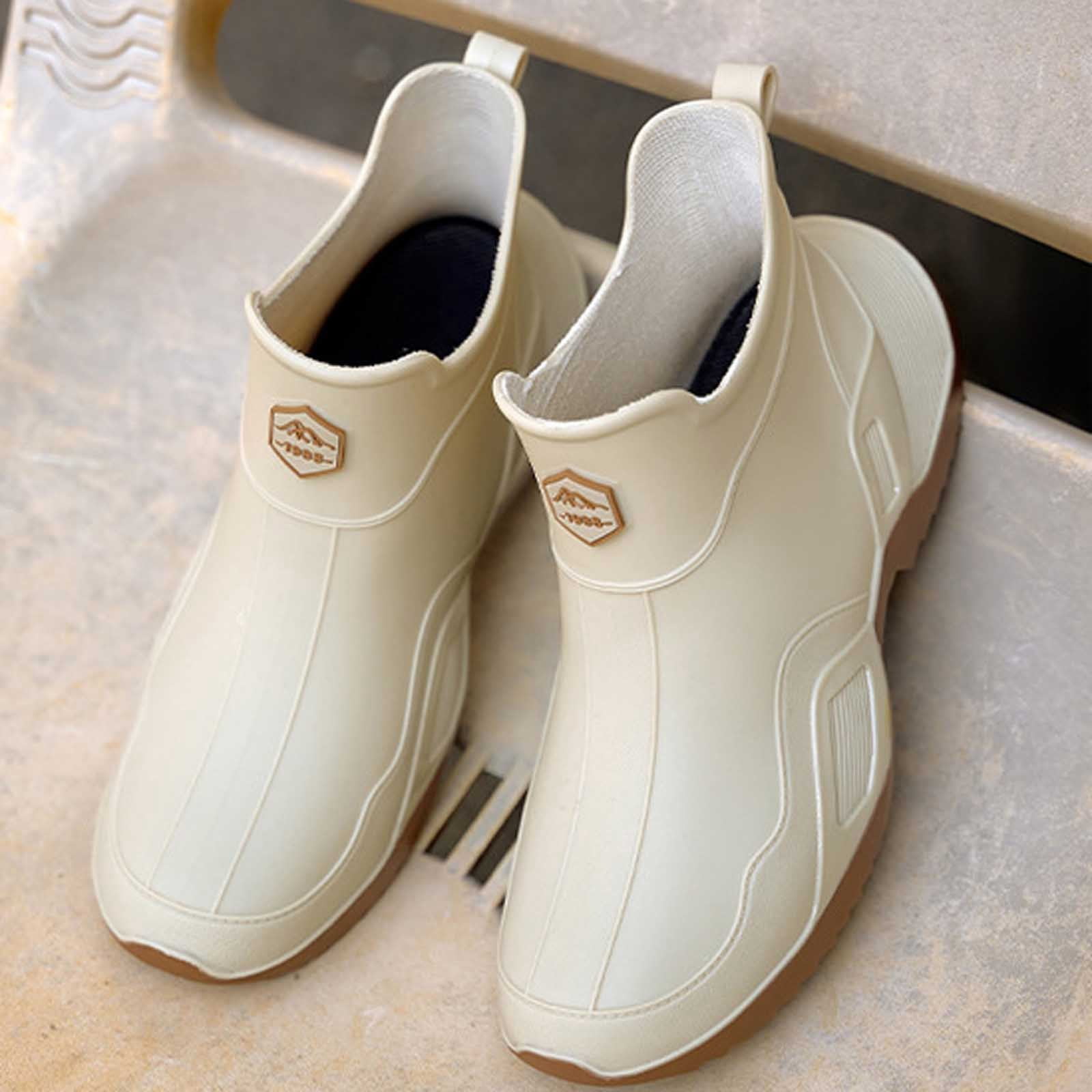 Rain Boots Women Non- Rubber High Top Unisex Rain Shoes Women Rain Boots (Beige 9.5)