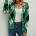 thumbnail image 4 of Pntutb Mujer Primavera y Otoño Diamond Check Colorblock Knit Button Manga Larga Cardigan Chaqueta Suéter top Selecciones Flash Pntutb Pntutb-4818, 4 of 9