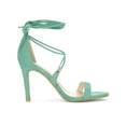 thumbnail image 3 of BLISSFUL STEP Chaussures pour Femmes Sandales à Talon Aiguille Haut à Bride Cheville à Nouer Bout Ouvert en Faux Suède Vert Turquoise 7, 3 of 7