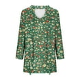 thumbnail image 7 of JTZGDY Womens 3/4 Sleeve Tops Dressy Casual Floral Printed Fall V Neck Outfit Graphic T-Shirts Trendy 2025 Basic Ruched Pleated Fall Tunic Blouse for Leggings Green#03 XL, 7 of 7