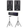 Pyle PMXAKB1000 1000W Karaoke Mixer Amplifier + 2 VAS38P 8" DJ Speakers + Stands