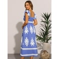thumbnail image 4 of DARING DIVA Square Neck Flutter Sleeve Smocked Flowy Maxi Boho Dress S Blue, 4 of 6