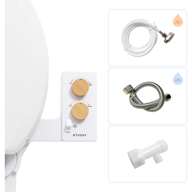 TUSHY 3.0 Spa Bidet Attachment. Cool to Warm Water Temperature Control, Self Cleaning Fresh Water Sprayer, Adjustable Pressure Nozzle & Angle Control (Requires Sink Access for Warm Water), Bamboo