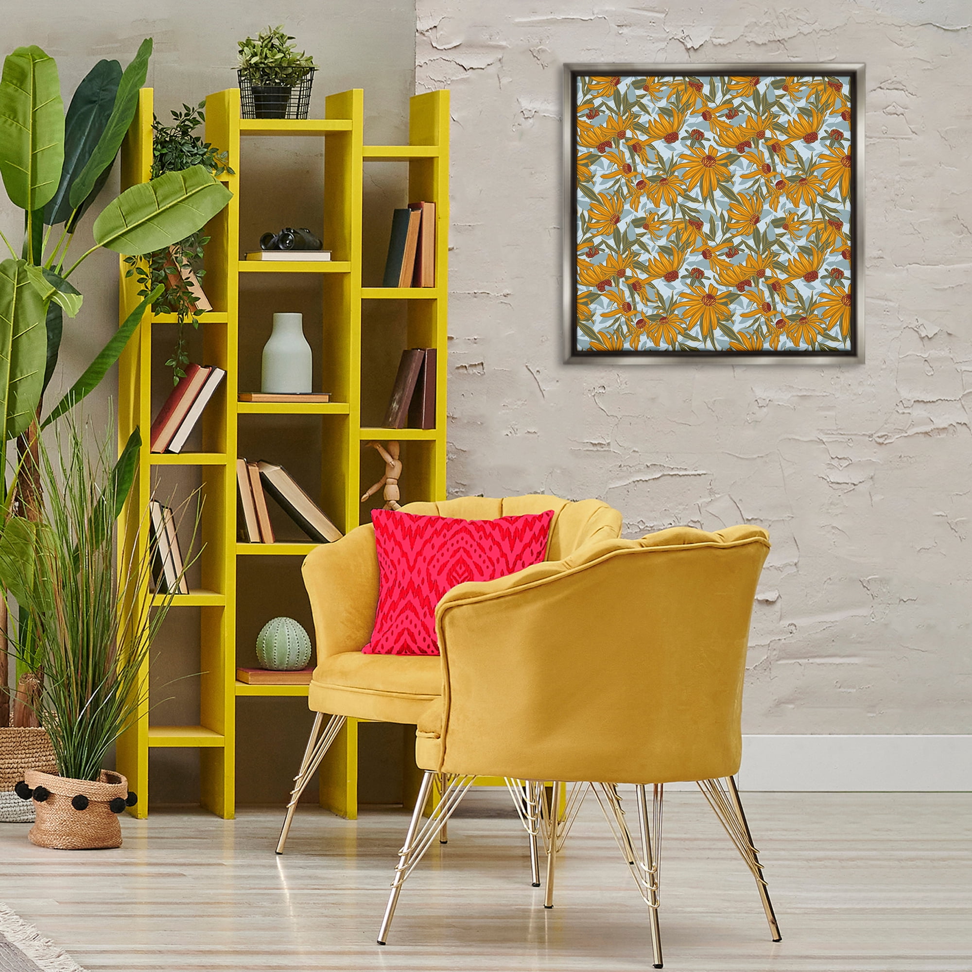 Stupell Industries Black Eyed Susan Pattern Plants & Flowers Painting Gray Floater Framed Canvas Art Print Wall Art, 25 x 25