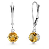 Gem Stone King 14K White Gold Yellow Citrine Earrings for Women | 0.90 Cttw | Gemstone November Birthstone | Round 5MM