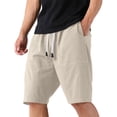thumbnail image 1 of YUGYXL Mens Cotton Linen Shorts Drawstring Loose Golf Shorts with Pockets Summer Training Straight Shorts Beige L, 1 of 6