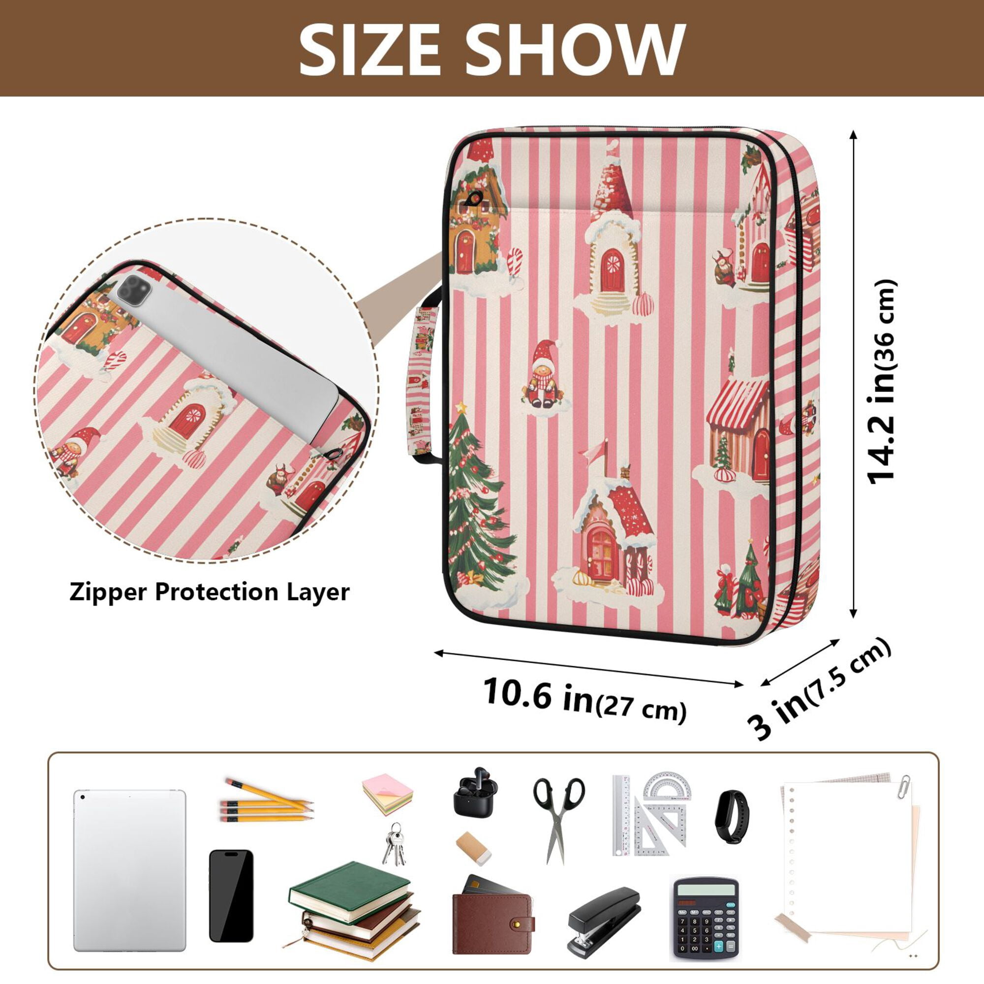 FORMRS Accordion File Folder A4 Size 7-Pocket Expanding Document Organizer Bag with 3 Ring Binder, White Gingerbread Houses