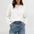 thumbnail image 2 of JGGSPWM Womens Half Button V-Neck Sweater Solid Color Lightweight Fall Long Sleeve Pullover Tops Trendy Cute Crop Sweatshirt White M, 2 of 5