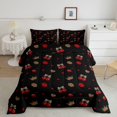 thumbnail image 2 of spefrowx Cherry Leopard Print Bow Queen Comforter Set for Teens, Cartoon Princess Crown Comforter Sets Queen, Black Reversible, 3-Piece, 1 Comforter and 2 Pillowcases, 2 of 6