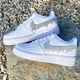 thumbnail image 1 of Air Force 1 Custom White School Shoes Metallic Silver Drip Swooshes Mens Womens, 1 of 6