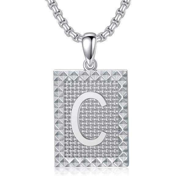 Initial Necklace Sterling Silver A-Z Alphabet Capital Letter Square Necklace for Men Women