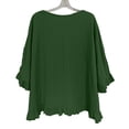 thumbnail image 5 of hlysgo Women's Batwing Sleeve Tunic Tops V Neck Double Ruffle Trim Boho Blouse Casual Loungewear Home Vacation Shirts Army Green,2xL, 5 of 5