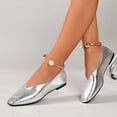 thumbnail image 5 of Womens Silver Ballet Flats with Ankle Strap Pearl Detail, Square Toe Metallic Flats for Women Comfortable Dressy Office Casual Shoes,Size 42, 5 of 9