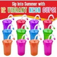 thumbnail image 6 of Playbees Neon Sipper Cups - 6 Oz. - Colorful, Spill-Proof Cups with Lids and Straws - Ideal for School Events, Themed Parties, and Birthday Celebrations - Party Supplies | 12 Pack, 6 of 6