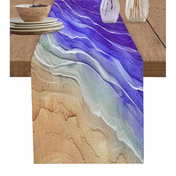 Hokiten Table Runners 48 Inches Long Dress Scarves, Purple Ombre Coastal Farmhouse Kitchen/Dining Table Runner, Short Coffee Tablerunners, Summer Nautical Beach Ocean Seaside 13x48 Inch