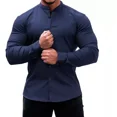 thumbnail image 1 of Camisa Slim Fit Hombre Manga Larga Casual Cuello Mao Lisa, 1 of 4