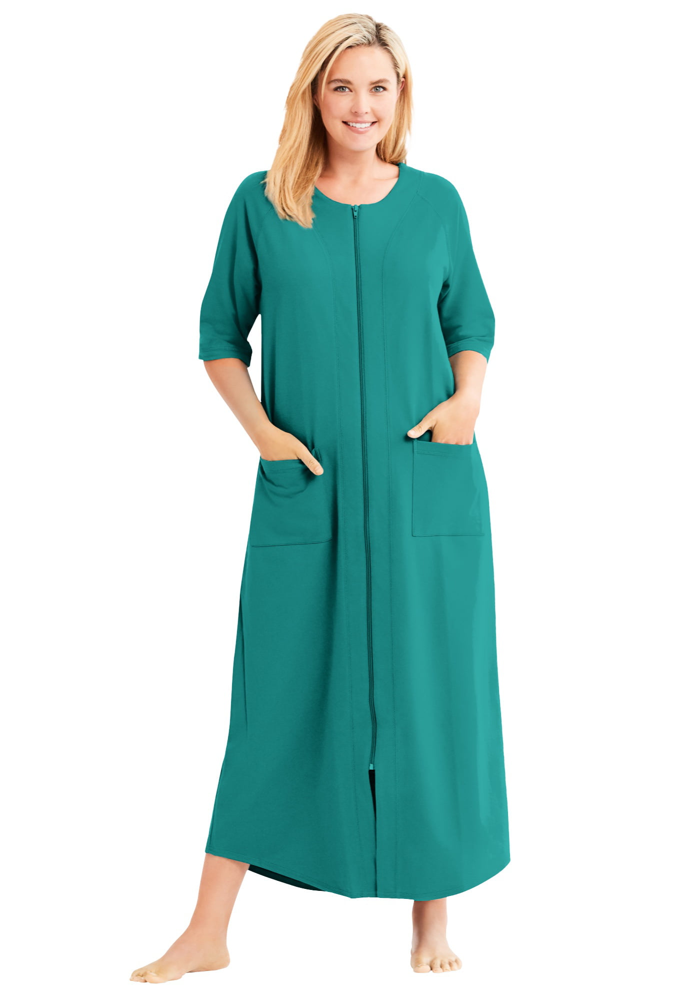 Dreams & Co. Women's Plus Size Petite Long French Terry Zip-Front Robe ...