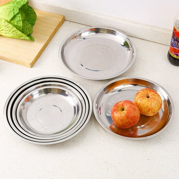 D-GROEE Stainless Steel Plates, Round Metal Dinner Plate, Stainless Steel Dinner Dishes for Parting, Outdoor Camping, Salad, Fruit