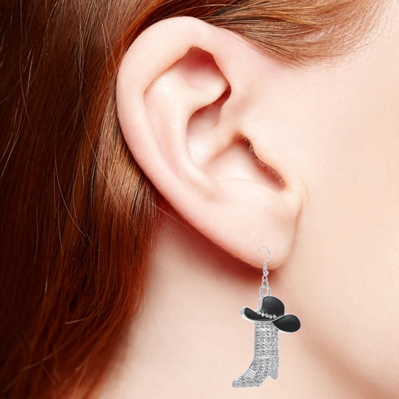 ETHZZLE 1 Pair Black Alloy Earrings with Rhinestone Western Hat for Women and Men