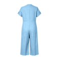 thumbnail image 6 of TOUMENY Spring Fall Jumpsuits for Women Wide Leg V Neck Button Front Jumpsuit Casual Loose Vacation Travel Lounge Romper Light Blue S, 6 of 7