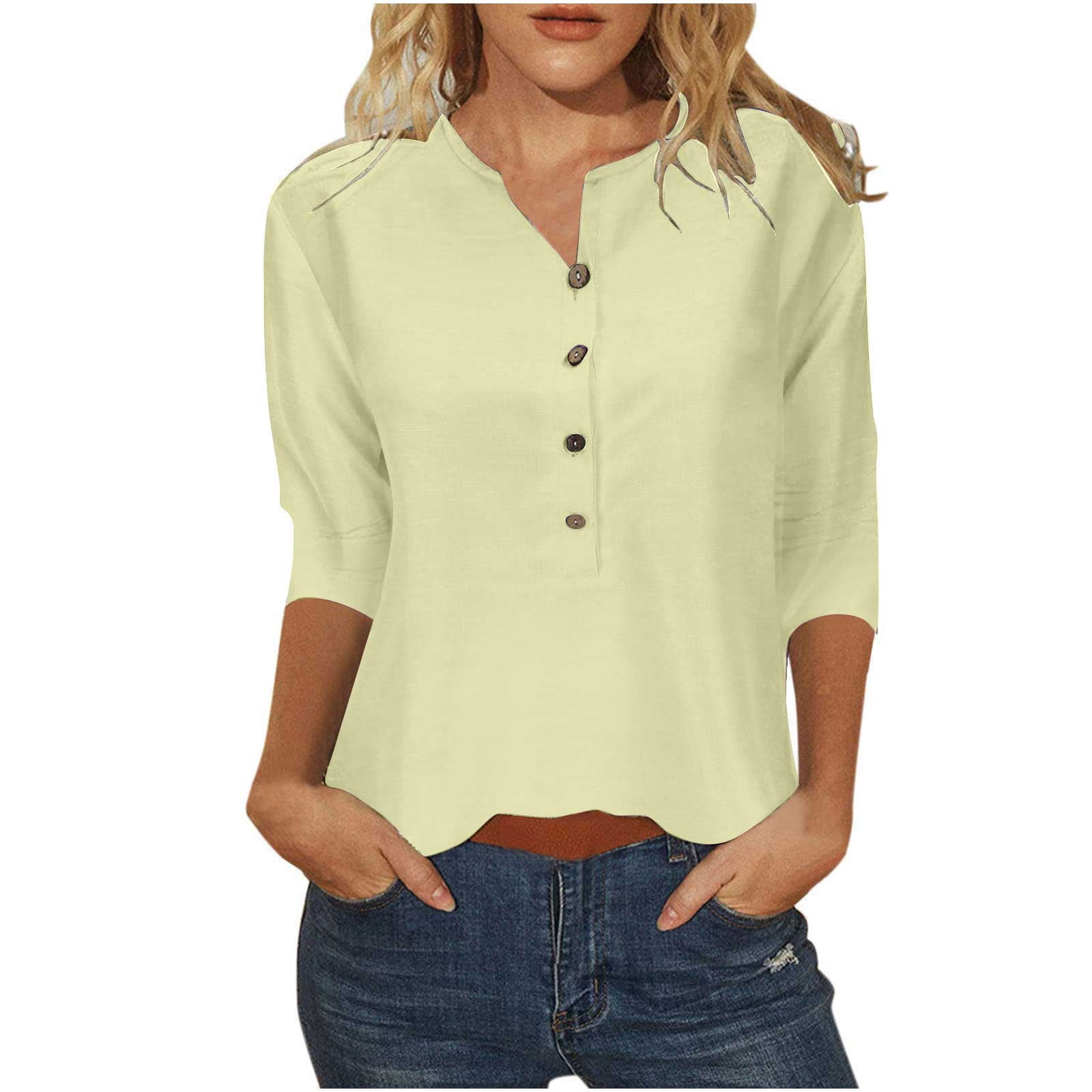 Meichang 3/4 Length Sleeve Tshirts for Women Dressy Casual Button
