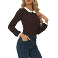 thumbnail image 4 of INSPIRE CHIC Women's  Peter Pan Collar Contrast Long Sleeve Shirt S Black Red, 4 of 5