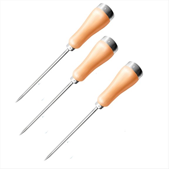 Picahielos con Aguja de Acero Inoxidable y de Madera, Ideal para Romper Hielo en el Congelador, Cocinas, Bares y Camping (Paquete de 3)