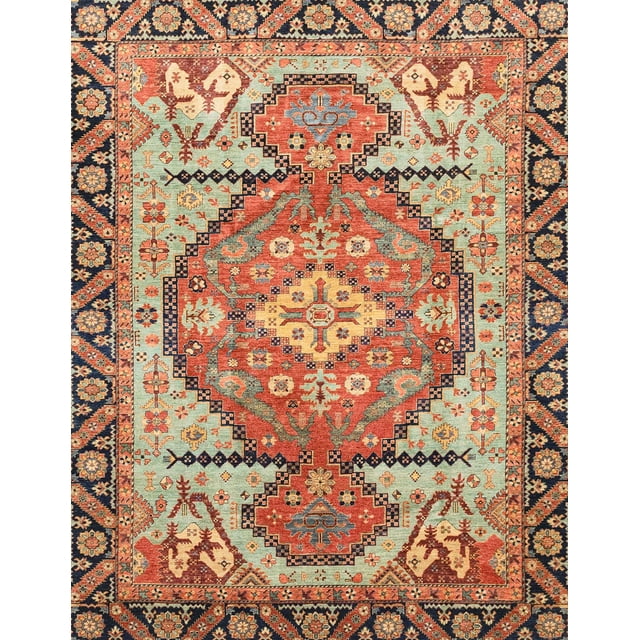 Ahgly Company Tapis d'Intérieur Rectangulaires Abstraits Rouge Brique Feu de Style Oriental, 8 Pieds x 12 Pieds