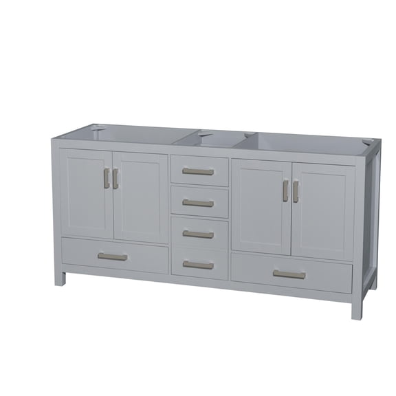 Wyndham Collection Sheffield 71" No Mirror Wood Double Bathroom Vanity in Gray