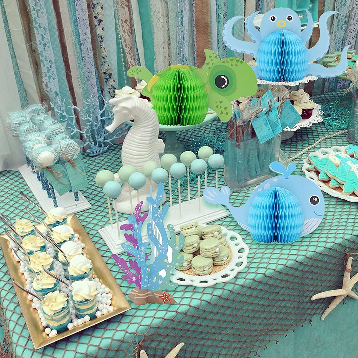 YANSION 8 Pieces Mermaid Centerpieces Sea Animals Honeycomb Party